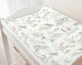 Nursery Rhyme Toile Changing Pad Cover | Over the Moon fabric