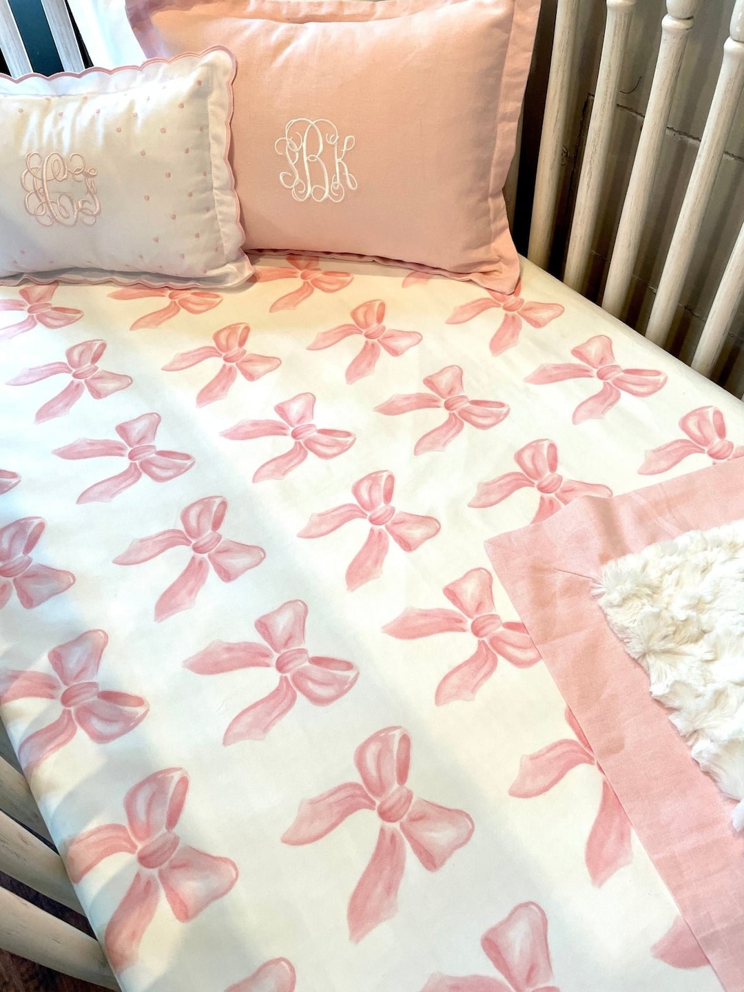 Pink floral checkered bamboo crib sheet main image 1