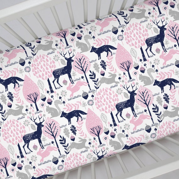 Carousel Designs Bubblegum Pink and Navy Woodland Animals Crib Comforter