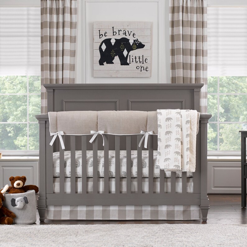 Woodland Baby Bedding Taupe Gender Neutral Cubby Crib Bedding Crib Bedding for Boys Made in USA | Buffalo Check Crib Bedding