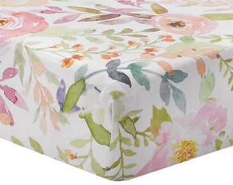 Blush Watercolor Floral Bamboo Crib Sheet | Floral Crib Sheet | Floral Nursery Bedding | Bamboo Crib Sheet