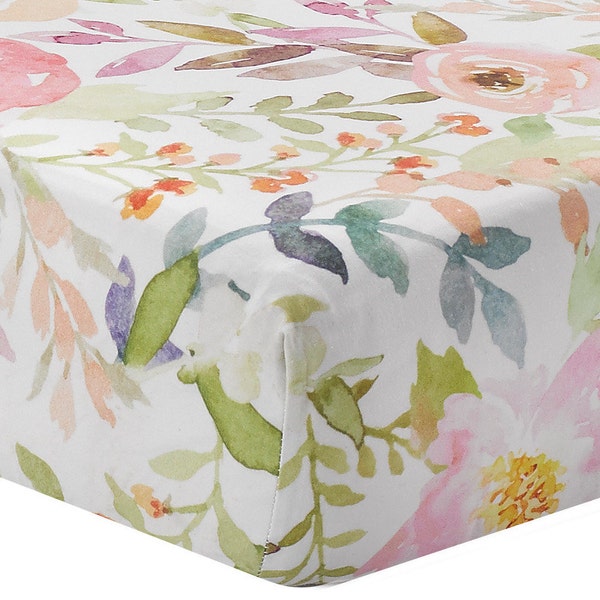 Blush Watercolor Floral Bamboo Crib Sheet | Floral Crib Sheet | Floral Nursery Bedding | Bamboo Crib Sheet