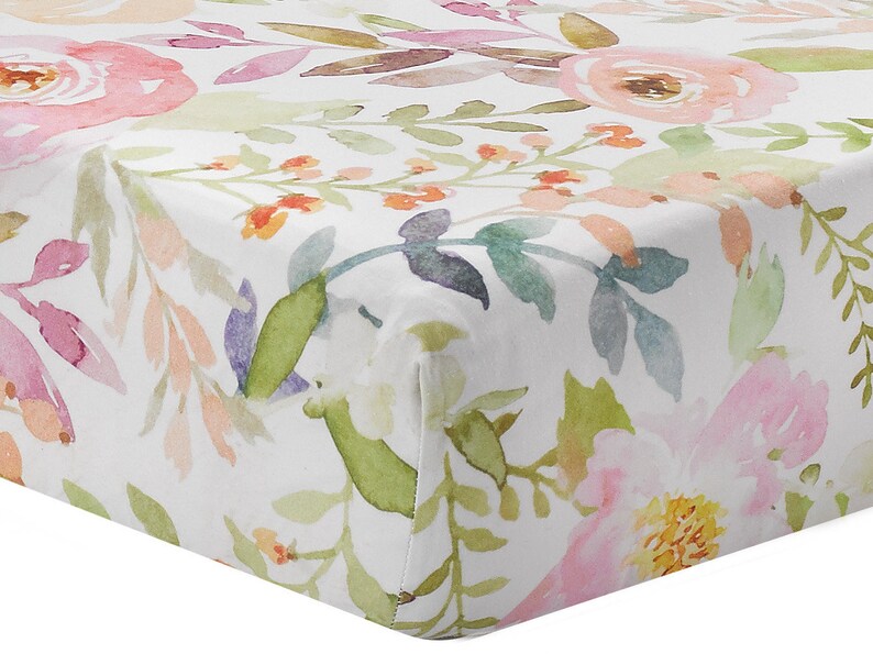 Blush Watercolor Floral Bamboo Crib Sheet Floral Crib Sheet Etsy