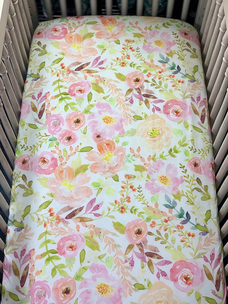Blush Watercolor Floral Bamboo Crib Sheet Floral Crib Sheet Etsy