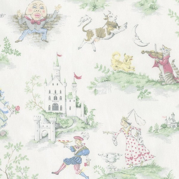 Nursery Rhyme Toile Quilt Squares "Over the Moon" Fabric