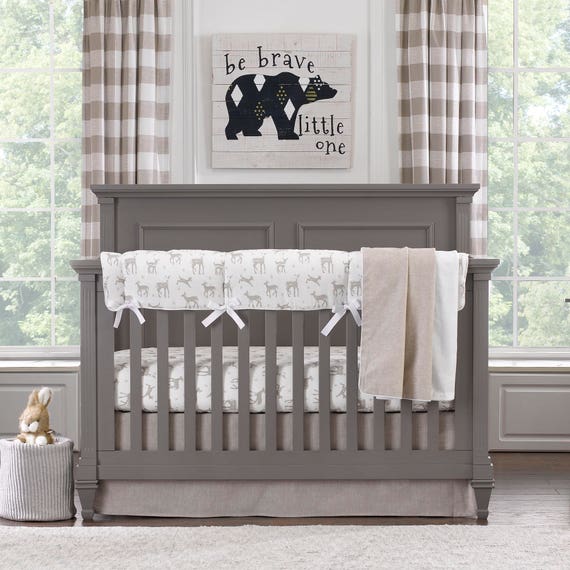 Fawn Taupe Crib Rail Cover Woodland Baby Bedding - Liz And Roo Buffalo Check 3 Piece Crib Bedding Set In Taupe Fawn Taupe Crib Rail Cover Woodland Baby Bedding - Liz And Roo Buffalo Check 3 Piece Crib Bedding Set In Taupe