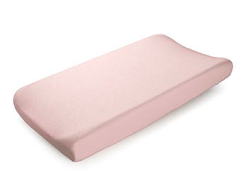 Petal Pink Linen Contoured Changing Pad Cover | Linen Changing Pad Cover | Pink Changing Pad Cover | Baby Girl Nursery | Linen Nursery
