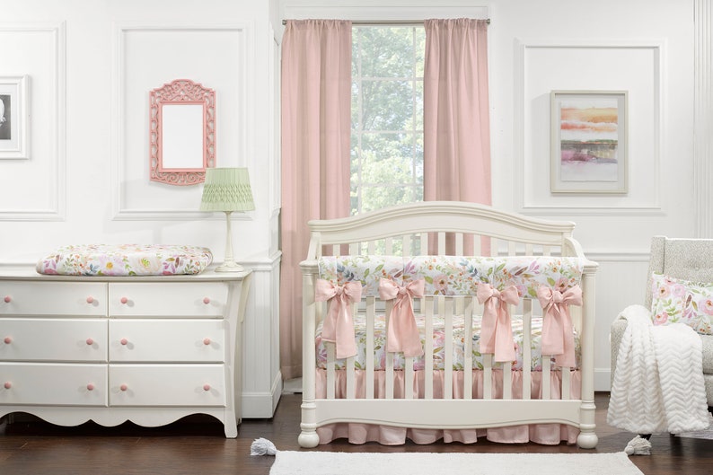 Blush Watercolor Crib Rail Cover With 4 Pretied BOWS Crib Etsy