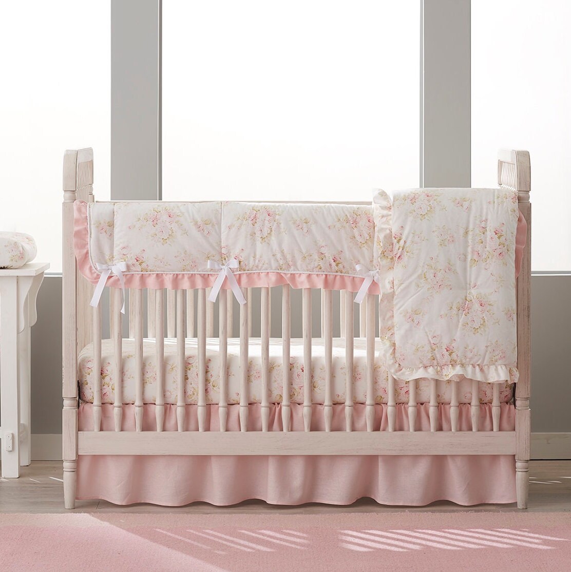 Pink Floral Crib Sheet Shabby Chic Floral Bedding Baby Etsy