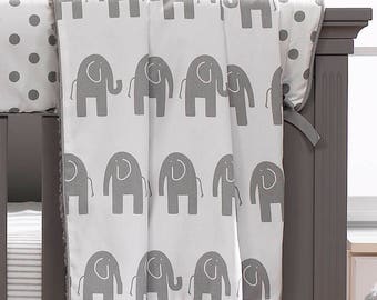 Gray Elephants Minky Receiving Blanket | Gender Neutral Baby Blanket | Elephant Baby Bedding