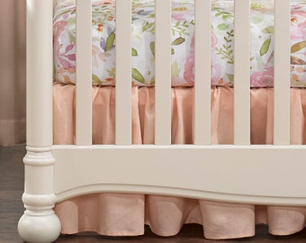 Peach Linen Crib Skirt (Gathered) 16″ Drop | Ruffled Crib Skirt | Linen Nursery | Linen Crib Skirt