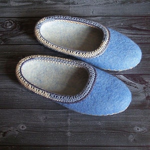 Sale Felted womens light blue slippers. Organic wool house shoes. Size 8.5