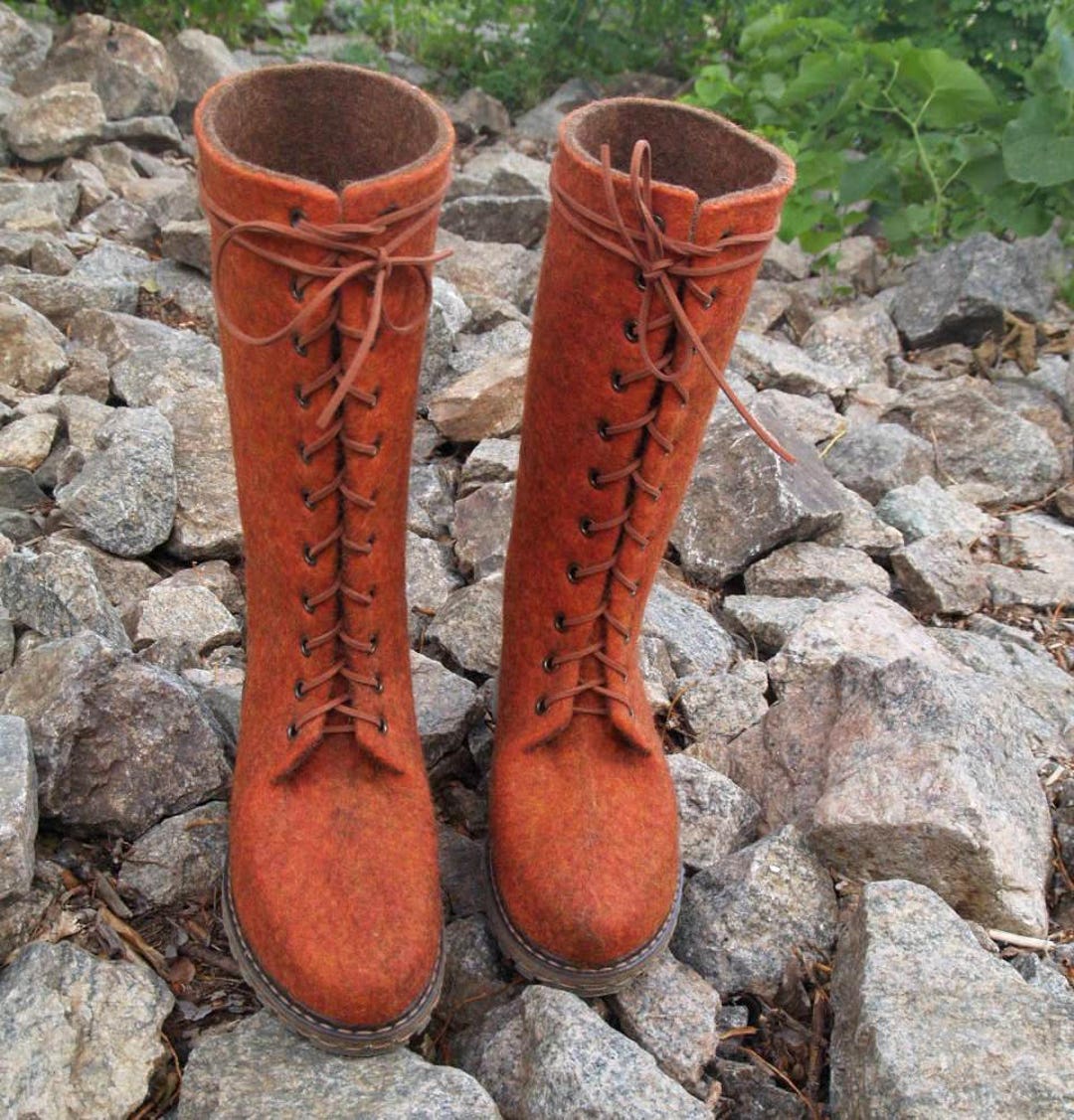 Felted Womens Red Boots With Rubber Soles. Organic Wool Spring - Etsy