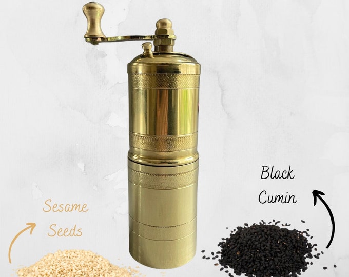 Black Cumin, Flax Seed, Sesame Seed Grinder, Handmade Brass Mill, Manual Grinder, Traditional