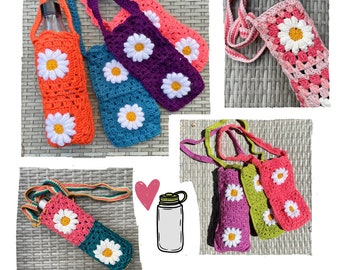 Daisy Dreams Crochet Water Bottle Holder - Keep Your Hydration Stylish and Hands-Free! Perfect for Walking, Beach, Gym and More