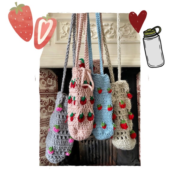 Sweeten Your Hydration with Crochet Strawberry Water Bottle Holder for Your On-the-Go Lifestyle