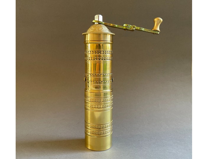 Manual Turkish Coffee Grinder Handengraved Adjustable Brass Etsy