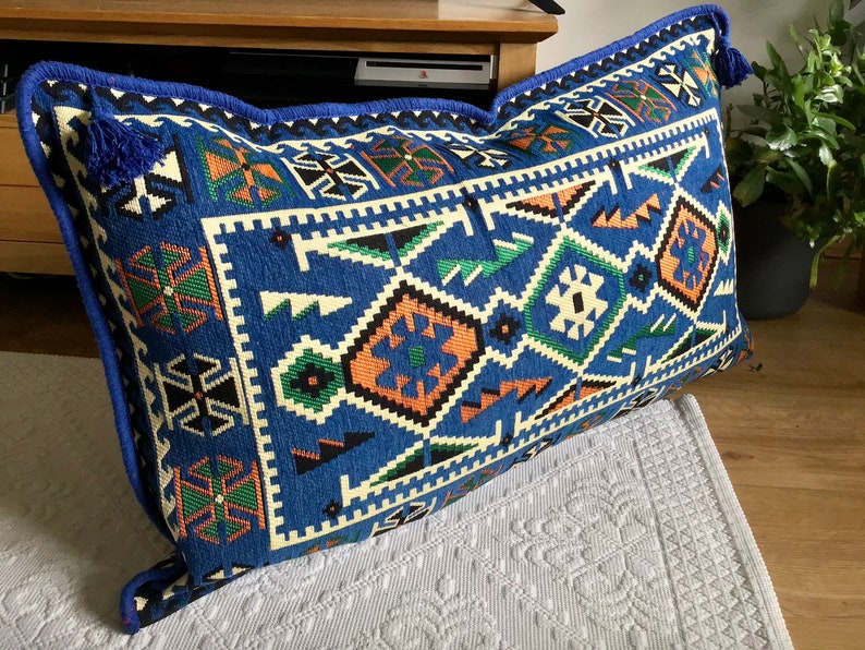 Big Cushion Cover 50cm X 90cm Bold Kilim Motifs Blue Colour Etsy UK