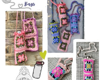 Flower Crochet Water Bottle Holder, Drinks Bottle Bag, Perfect for Walking, Picnic, Beach, Sightseeing, Boho Festival Accessories
