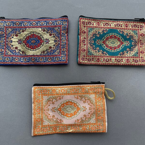 Blue  Orange or Teal Colour Coin Purse  Pasaport/Oyster/ID Holder  Mini Boho Makeup Bag  Ethnic Zippered Pouch  Affordable Unique Gift