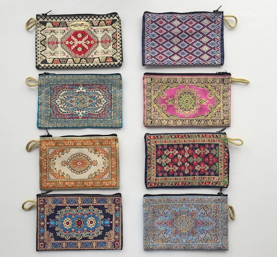 Boho Purse,Coin Bags Ottoman Rug Design Zippered Storage Purse Ethnic Bohemian