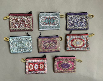 Kilim Coin Purse, Ethnic Zip Pouch for Cards and Cash, Affordable Gift for Any Occasion