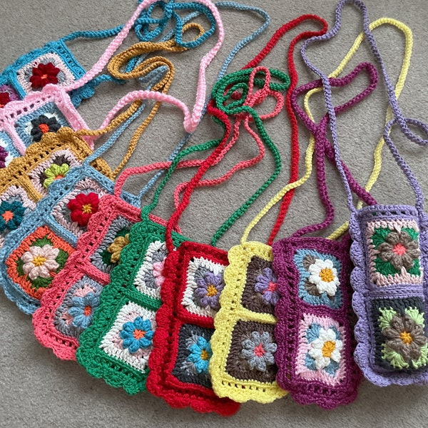 Bottle Holder Crochet Daisy Drink Carrier Bag Flower Phone Holder