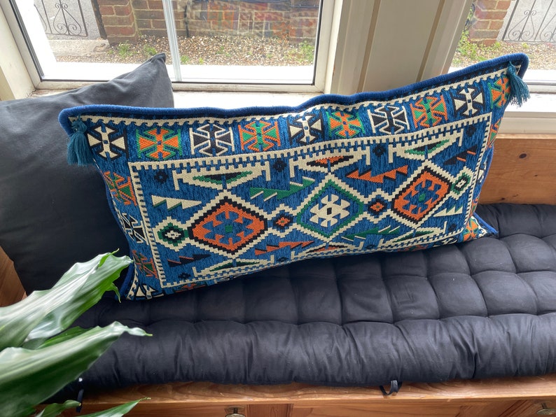 Big Cushion Cover 50cm X 90cm Bold Kilim Motifs Blue Colour Etsy UK