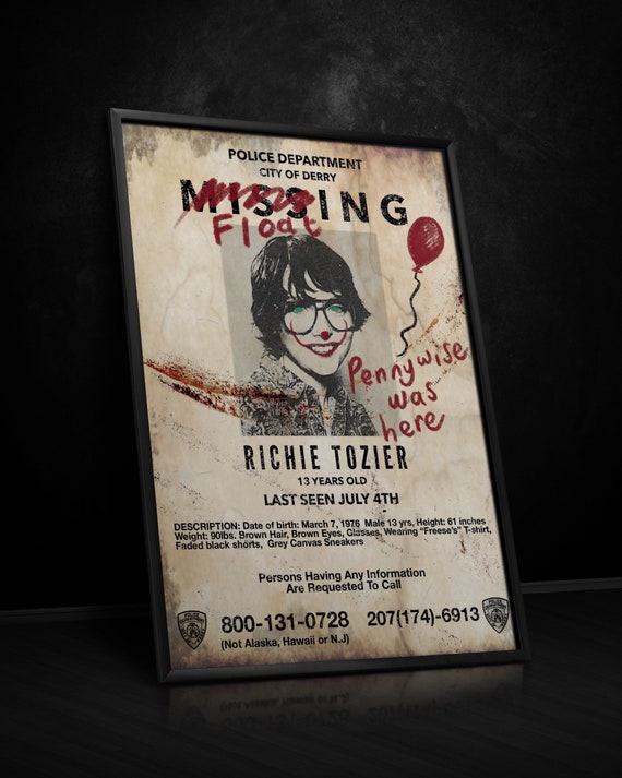 Richie Tozier missing poster from IT defaced | Etsy