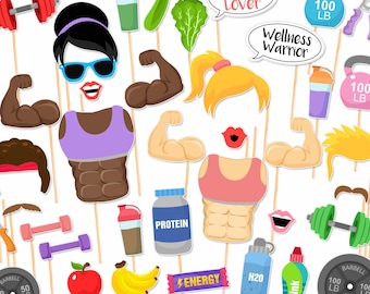 Printable Fitness Photo Booth Props, Gym Party Decor | Letter and A4 Digital File