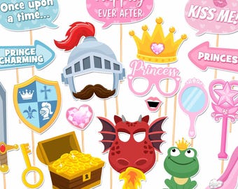 Printable Knight Princess Photo Booth Props, Fairy Tale Party (Digital Download)