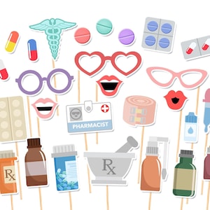 Accessoires imprimables pour photomaton de pharmacien, décoration pour remise de diplômes en pharmacie | Fichier numérique aux formats Lettre et A4