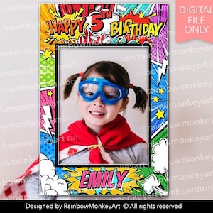 Druckbarer Comic Buch Stil Foto stand Rahmen - Buntes Mädchen Geburtstag Party Rahmen - Comic Buch Geburtstag Party - Mädchen Gaming Party