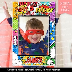 Druckbare Comic Buch Stil Foto stand Rahmen - Bunte GeburtstagSparty Fotoständer Rahmen - Comic Buch Geburtstag Party - Boy Gaming Party