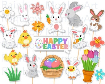 Accesorios imprimibles para fotomatón de Pascua: Conejito y huevos (descarga digital)