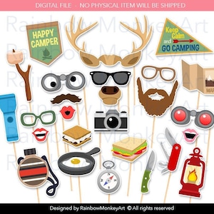 Camping Photo Booth Props: 29 Piece Printable Set (Digital Download)