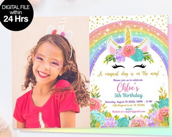 Printable Unicorn Birthday Party Invitation • Personalised Unicorn Birthday Invitation Card • Unicorn Invitations • Unicorn Invites