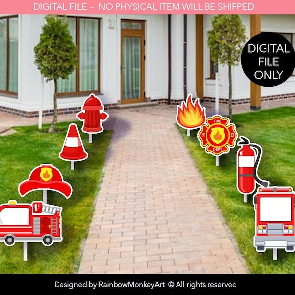 Printable Fire Truck Party Lawn Decoration - Kids Fire Truck Party Lawn Decor - Fire Truck Birthday Party Yard Decor -Fire Truck Party Decor