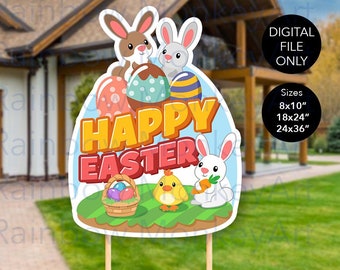 Letrero imprimible de Pascua para césped: accesorio para fotomatón (descarga digital)