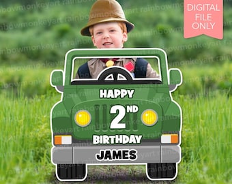 Printable Safari Car Photo Booth Frame: Personalized Birthday Decor (Digital Download)