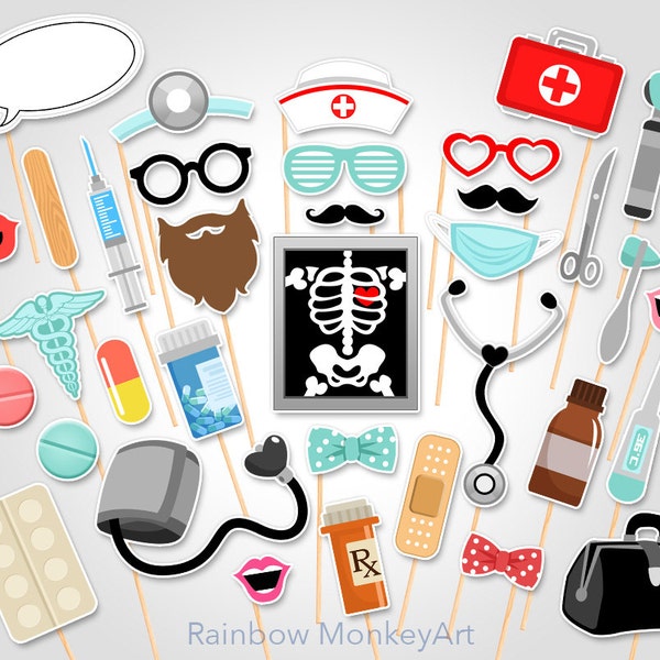 Imprimable Docteur Photo Booth Props - Infirmière Photo Booth Props - Médical Photobooth Props - Graduation Médicale PhotoBooth Props