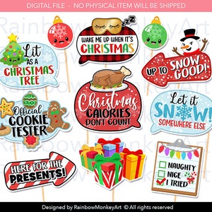 Funny Christmas Puns Photo Booth Props: Xmas Party Decor (Printable PDF)