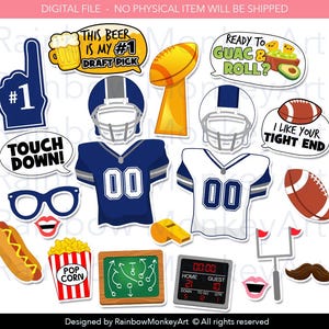 Printable Football Photo Booth Props: Blue & Silver Party (Digital Download)