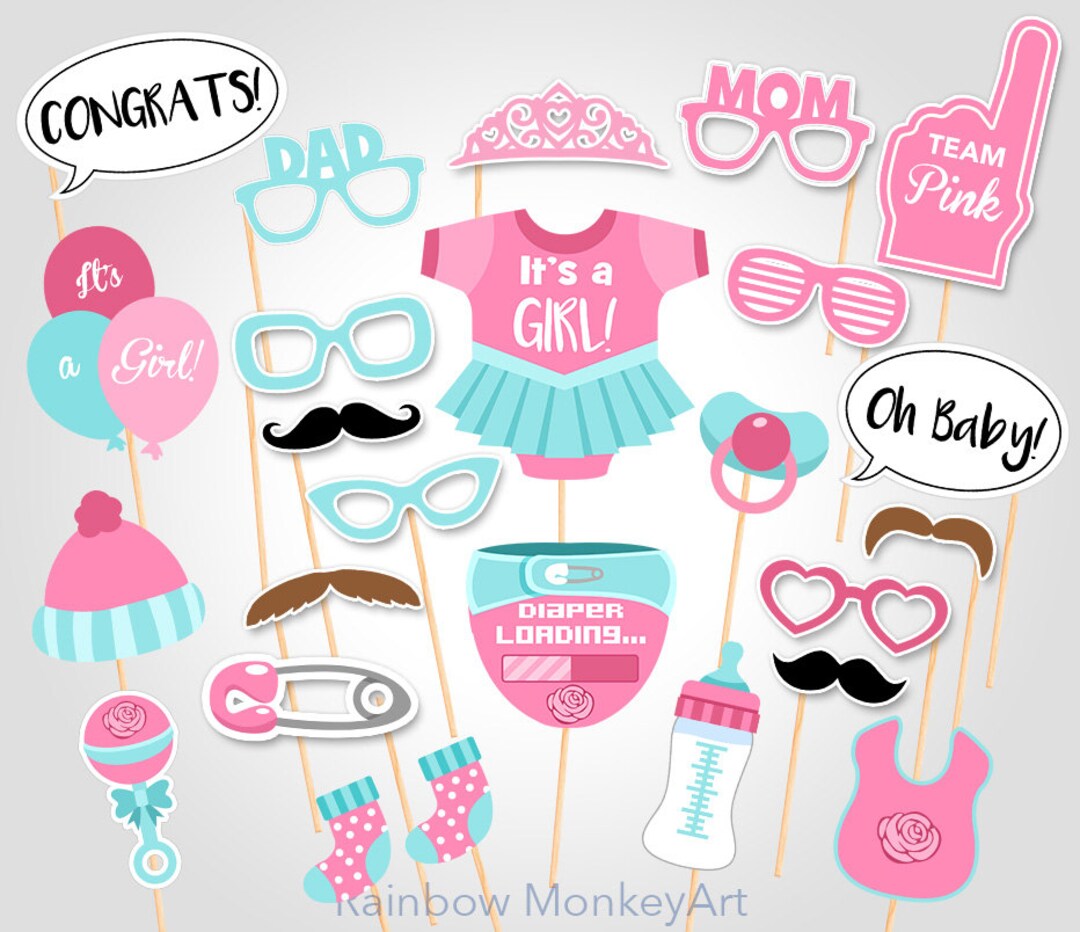 Printable Baby Shower Photo Booth Props - Printable Pink Baby Shower ...