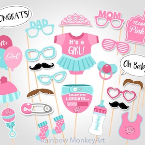 Pink Baby Shower Photo Booth Props: 25 Piece Set (Digital Download)
