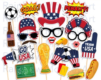 Printable Soccer Photo Booth Props - Team USA Soccer Photobooth Props - Soccer Props - Sports Props  Soccer Party - Qatar 2022