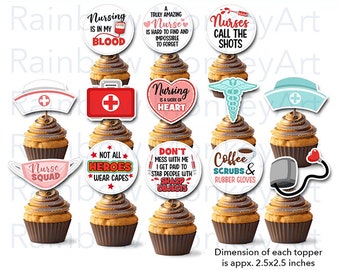 Toppers de cupcake de enfermeira para imprimir: decoração para festa de formatura (download digital)