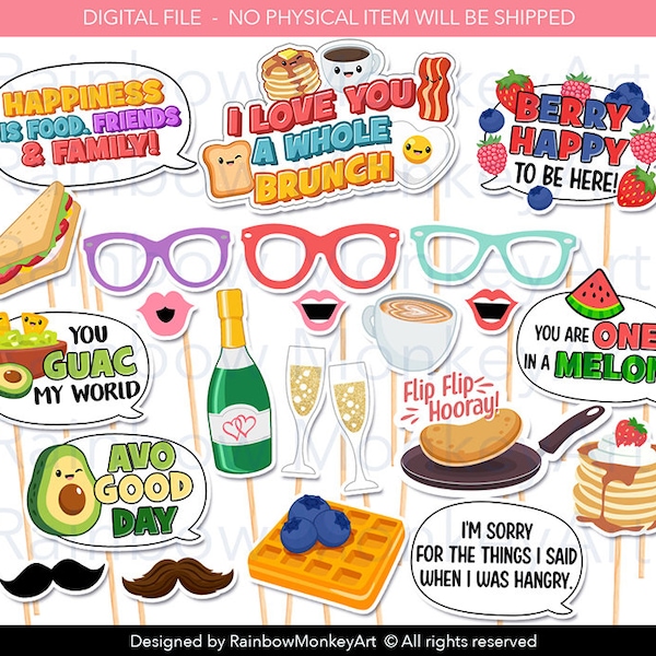 Printable Brunch Party Photo Booth Props - Family and Friends Brunch Photobooth Props - Get Together Printable Props - Brunch Party Props