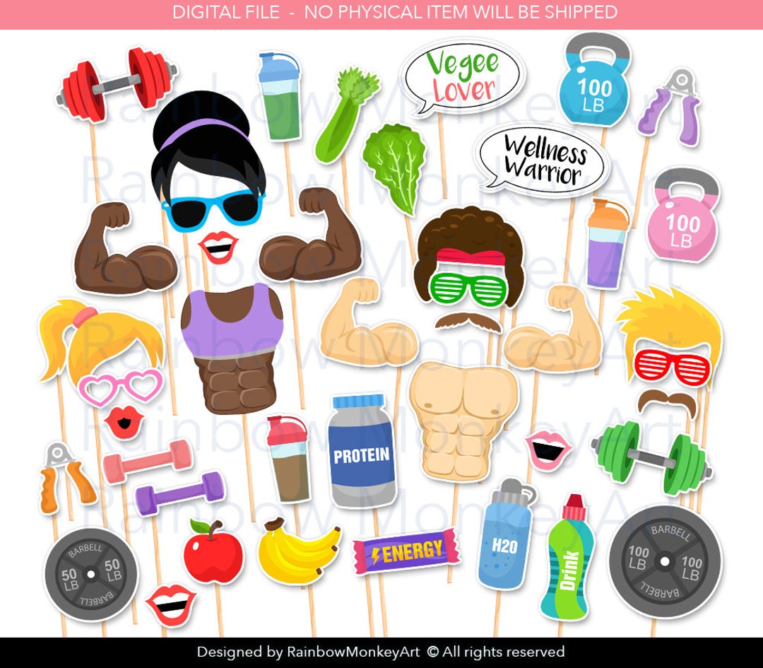 Printable Male and Female Bodybuilder Fitness Photo Booth Props ...