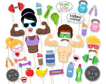 Rekwizyty do fotobudki na siłownię: materiały do druku na imprezę na siłowni (do pobrania w wersji cyfrowej)